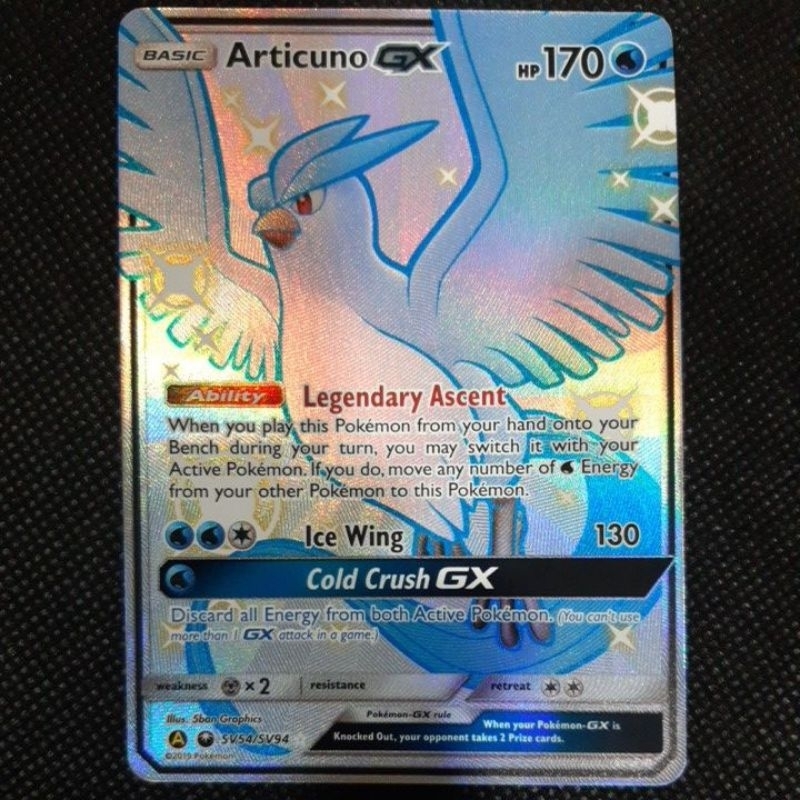 Pokemon Card TCG Hidden Fates Articuno GX SV54 SV94 Full Art Shiny