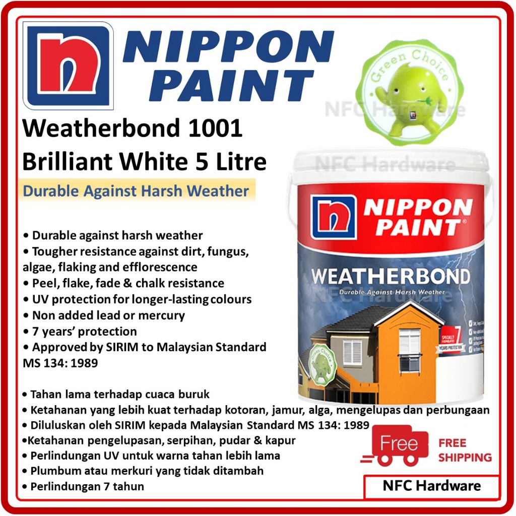 Nippon Paint Weatherbond Brilliant White Litre Shopee Malaysia