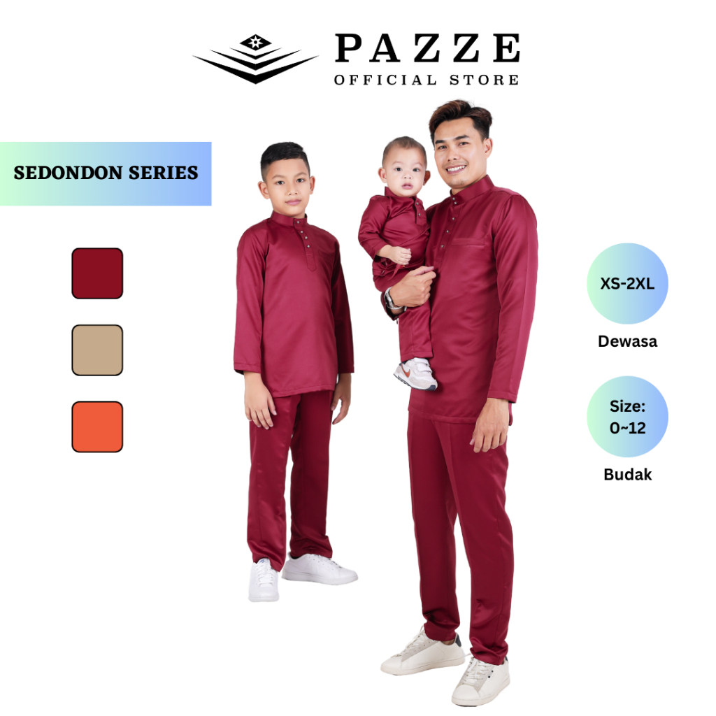 Pazze Baju Melayu Modern Slim Fit Satin Matte Sedondon Series Maroon