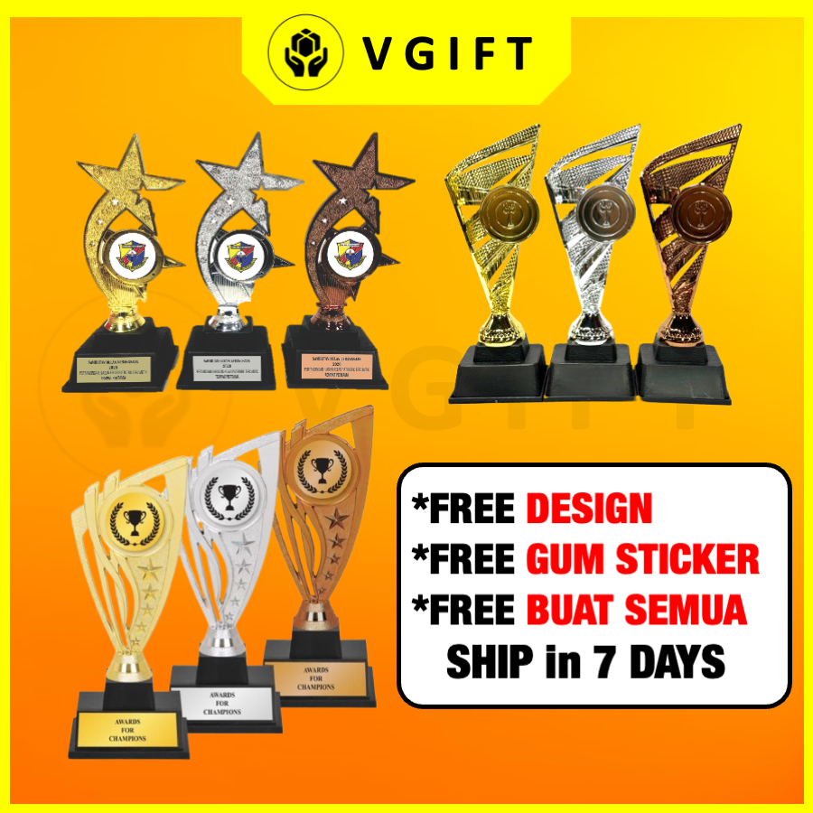 Plastic Trophy Piala Free Design Free Sticker Free Logo Cenderahari