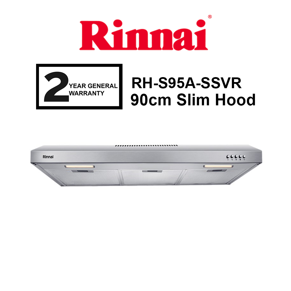 Rinnai 90cm RH S95A SSVR Slim Hood Cooker Hood 490m3 Hr Suction Power