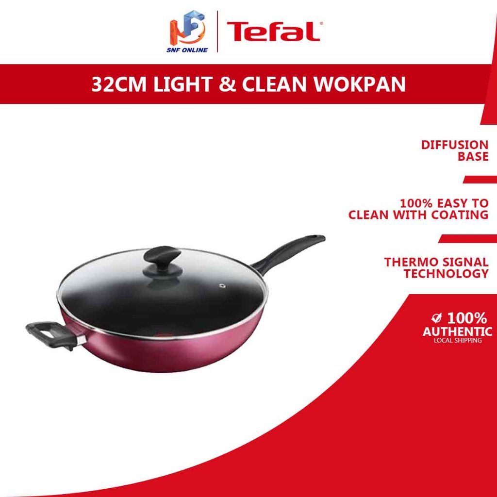 Tefal Cookware Light Clean Wokpan 32cm With Lid B22494 Shopee Malaysia