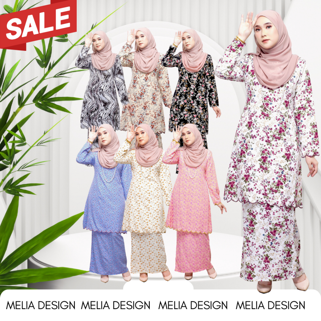 By Melia Design Baju Kurung Hot Viral 2024 Moden Riau Corak Bunga