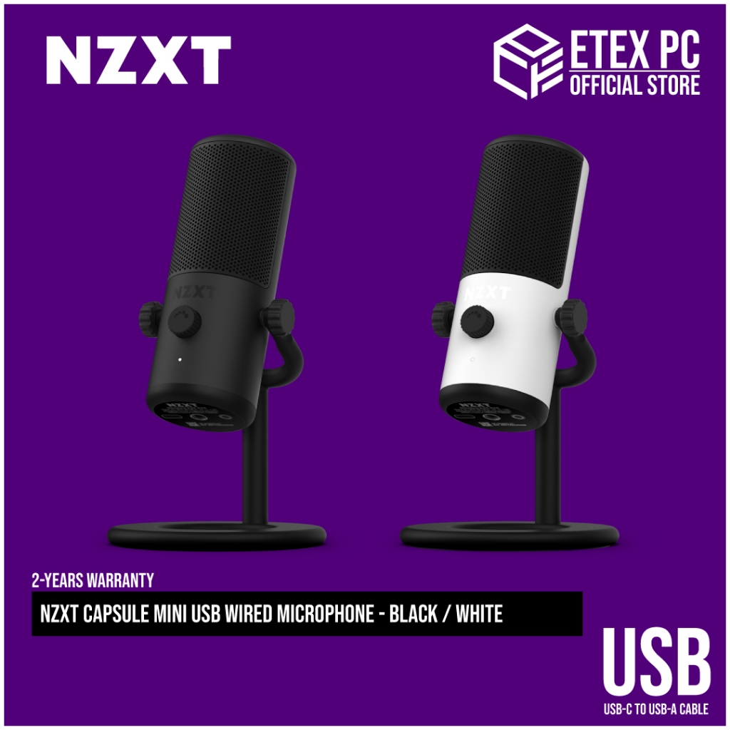 Nzxt Capsule Mini Usb Wired Microphone Black White Ap Wmmic B