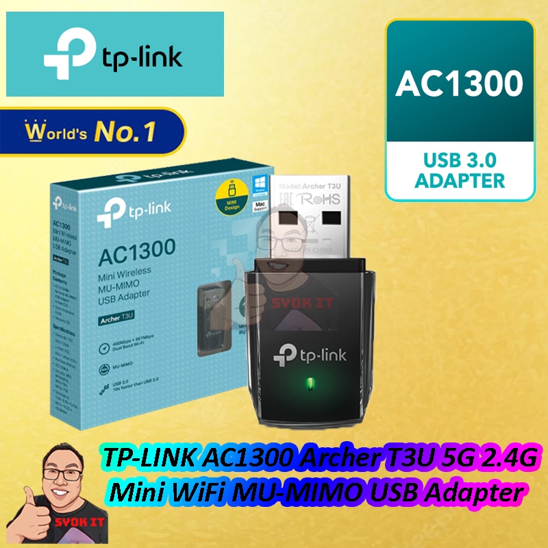 TP LINK ARCHER T3U USB DUAL BAND AC1300 MINI WIRELESS MU MIMO USB