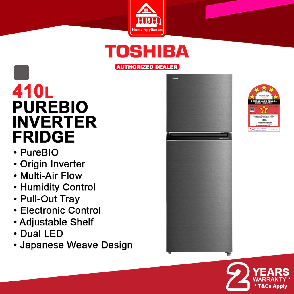 Toshiba GR RT466WE PMY 410L PureBIO Multi Air Flow 2 Door Inverter Top