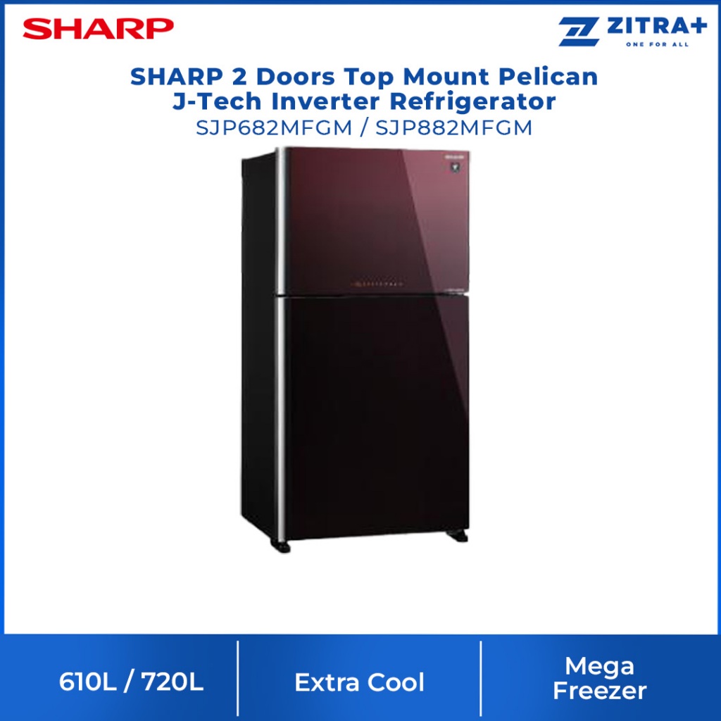 SHARP 2 Doors Top Mount Pelican J Tech Inverter Refrigerator SJP682MFGM