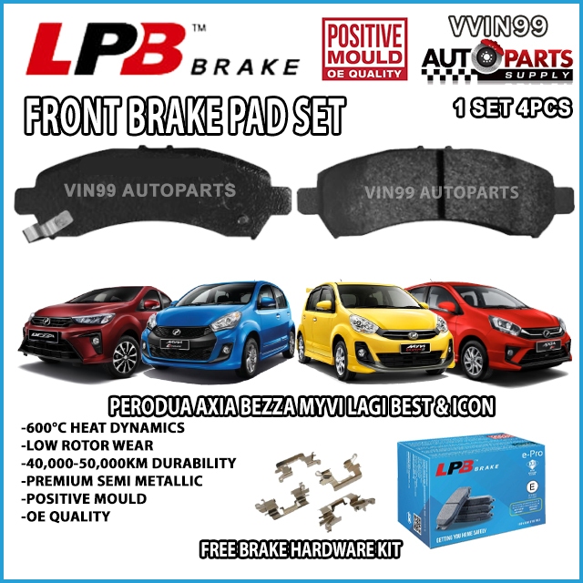 Front Brake Pad Set Perodua Axia Bezza Myvi Lagi Best Myvi Icon LPB