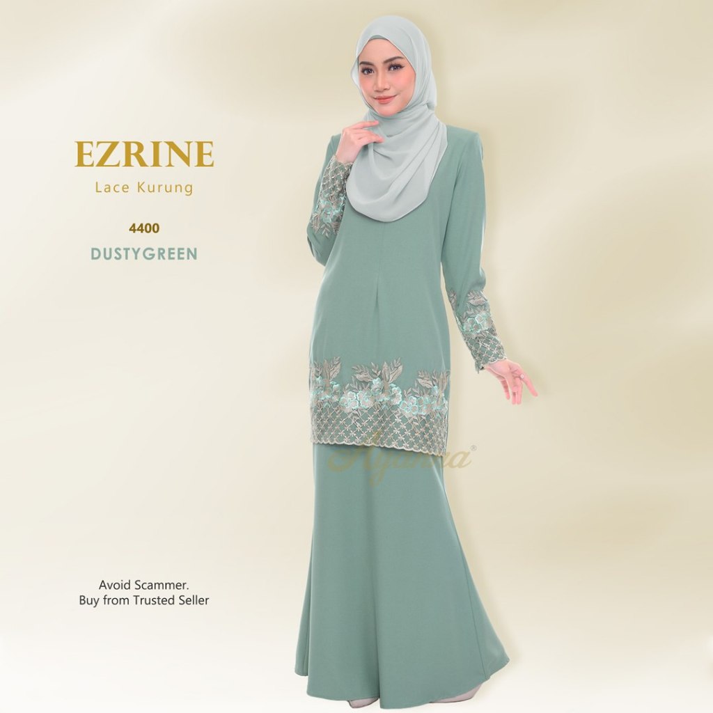 Tema Dusty Green Baju Kurung Dewasa Plus Size Lace Moden Tunang