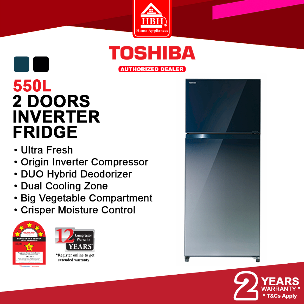 Toshiba GR HG55MDZ 550L 2 Door Inverter DUO Hybrid Deodorizer