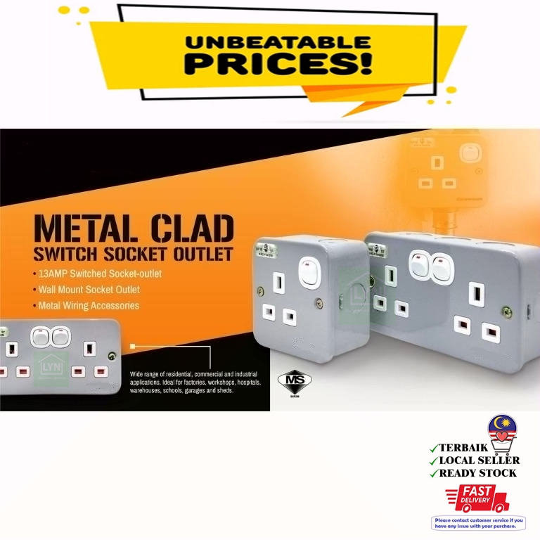 SIRIM 13AMP Metal Socket Metal Clad Switched Socket BESI DOUBLE