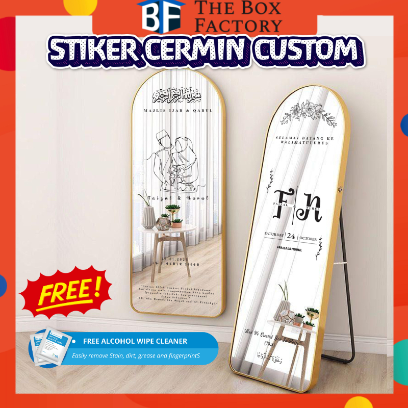 Custom Stiker Cermin Panjang Kahwin Tunang Stiker Cermin Mirror Signage