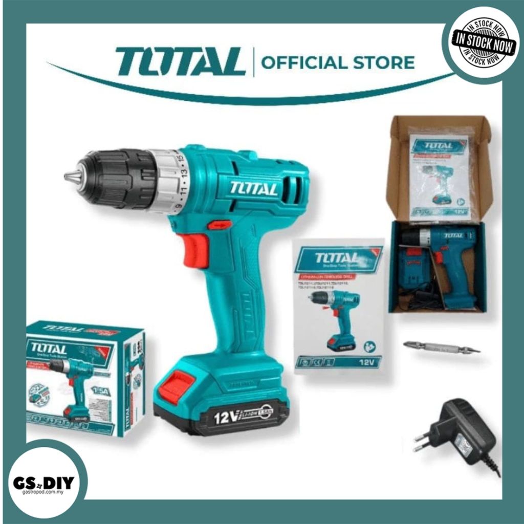 Total Cordless Driver Drill 12V TDLI1211 Jumlah Gerudi Tanpa Kord Li