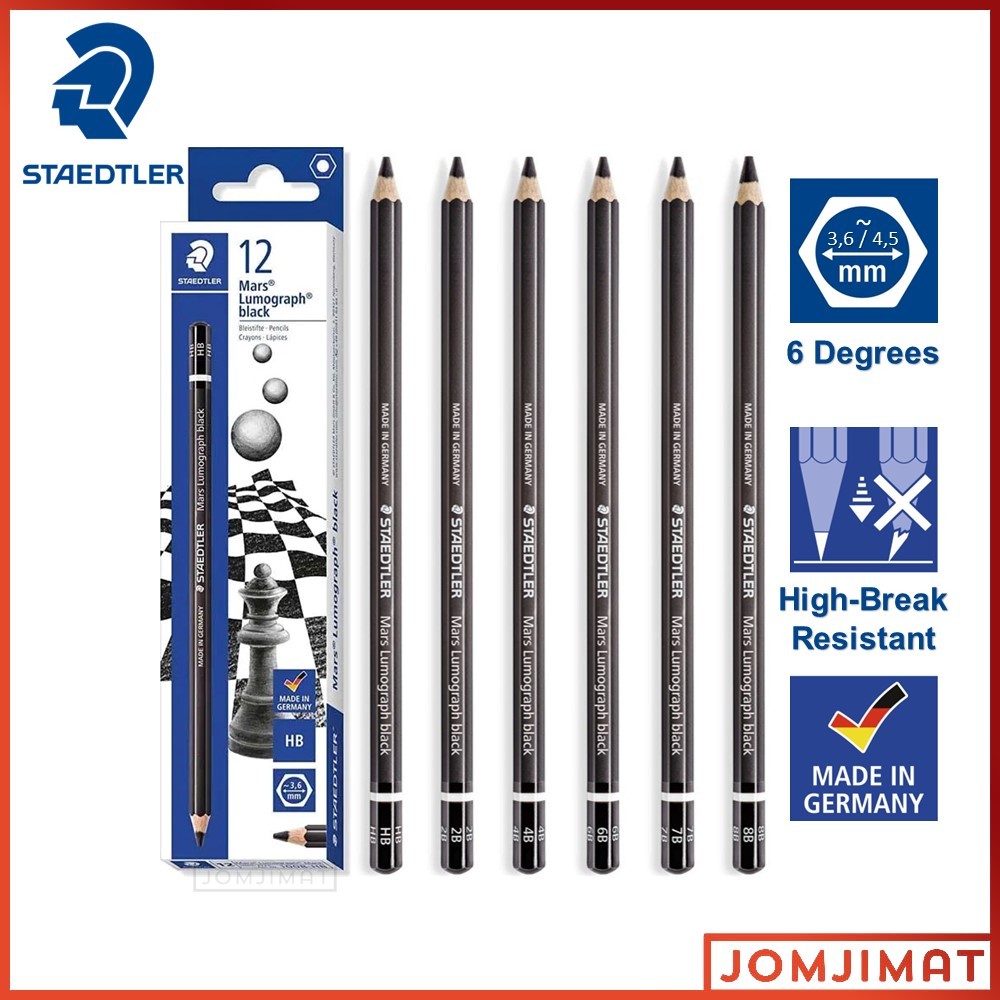 Staedtler Mars Lumograph Black Pencil Drawing Sketching 100B HB 2B 4B