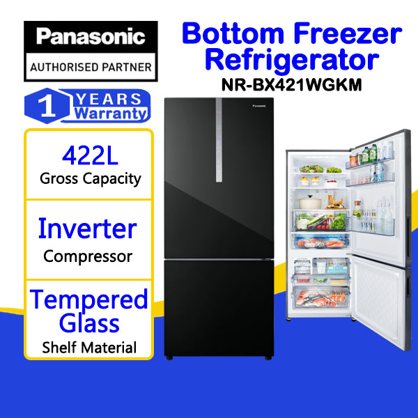 PANASONIC NR BX421WGK 2 DOOR BOTTOM FREEZER REFRIGERATOR GLASS DOOR