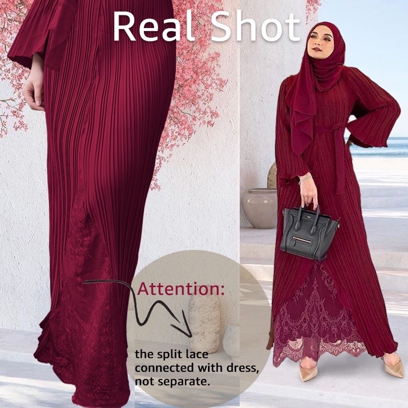 Muslimah Moden Pleated Ironless Jubah Long Dress Abaya Pleated Jubah