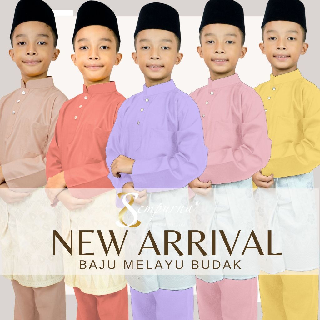 BAJU RAYA 𝟐𝟎𝟐𝟒 Baju Melayu Budak Slim Fit Cotton Nude Peach