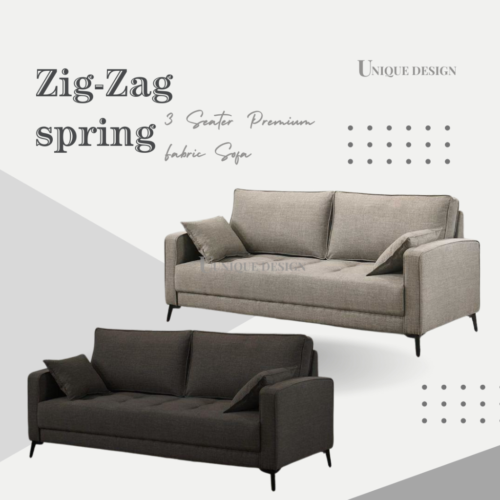 Unique Design Zig Zag Spring Seater Premium Fabric Sofa Couch Murah