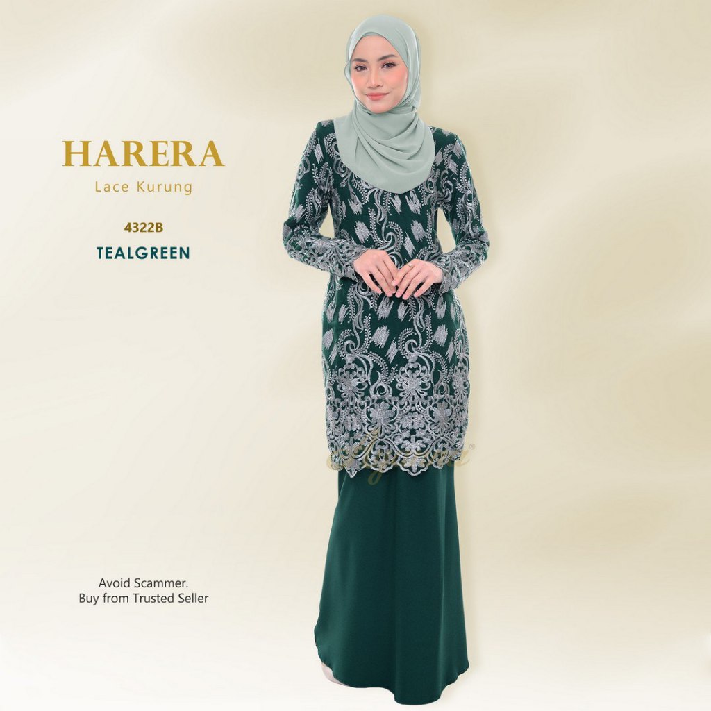 Tema Teal Green Baju Kurung Dewasa Plus Size Lace Moden Tunang