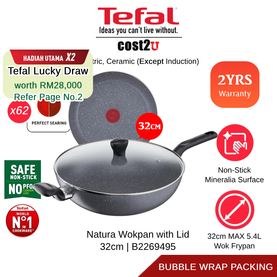 Tefal Non Stick Natura Wokpan With Lid Cm B B Kuali