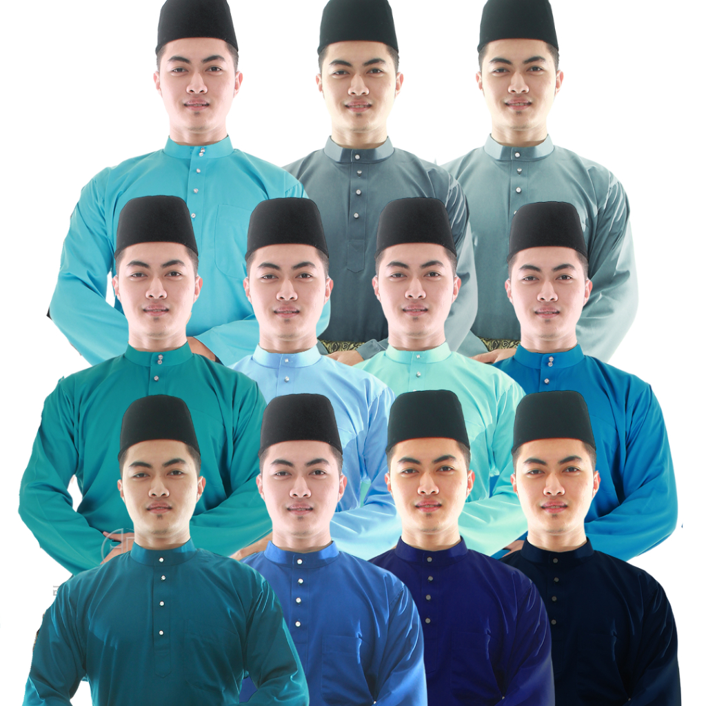 BIRU Baju Melayu Cekak Musang Dewasa Baju Melayu Traditional Satin