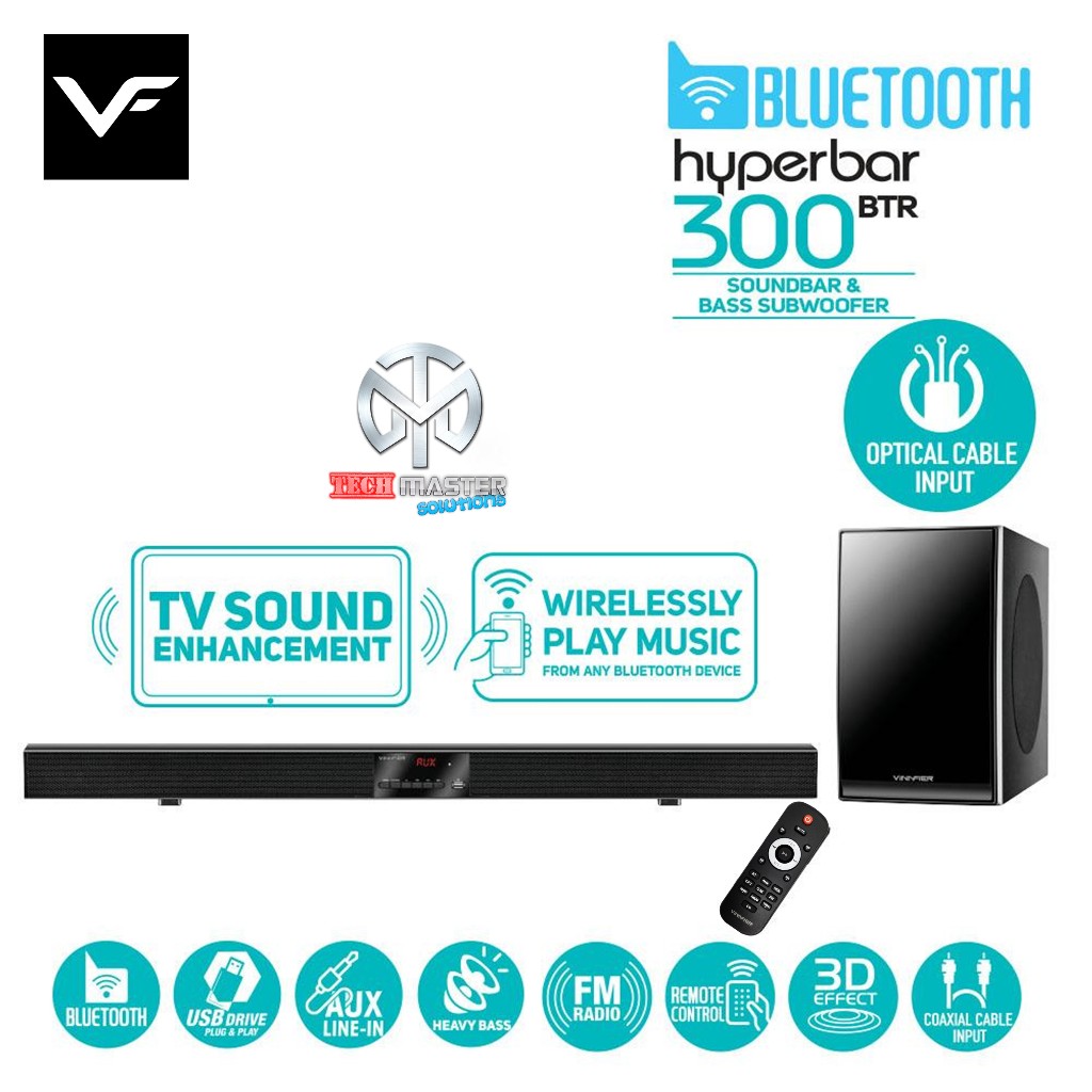 Vinnfier HyperBar 300 BTR Bluetooth Sound Bar With Subwoofer 3D Effect