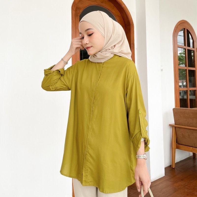 Baju Muslimah Plus Size Lengan Panjang Crop Top For Women Kemeja