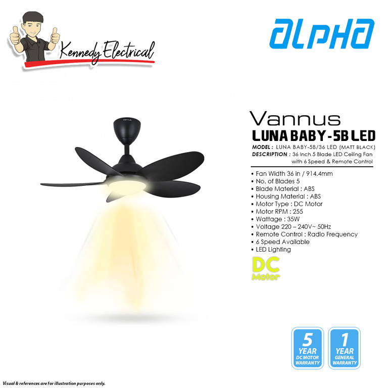 Alpha 36 VANNUS LUNA BABY 5B Ceiling Fan LED With 6 Speed LUNA BABY 5B