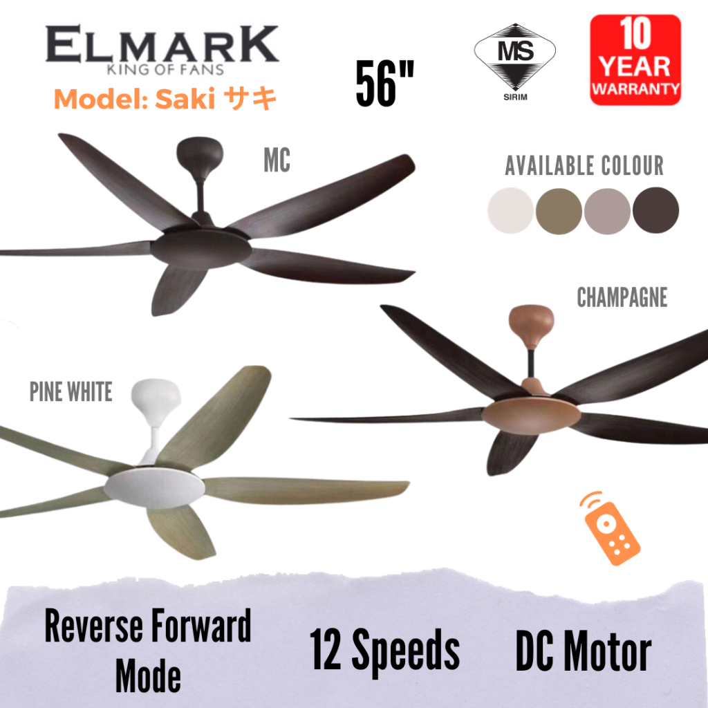 Elmark Saki Remote Ceiling Fan Dc Motor Japanese Muji Style