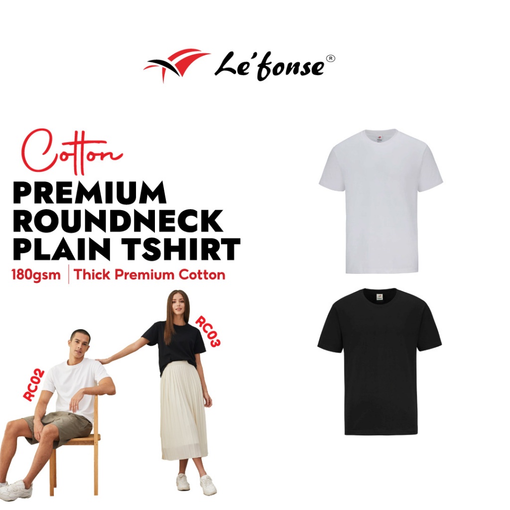 Lefonse Premium Plain Cotton Roundneck Tshirt Unisex Black White