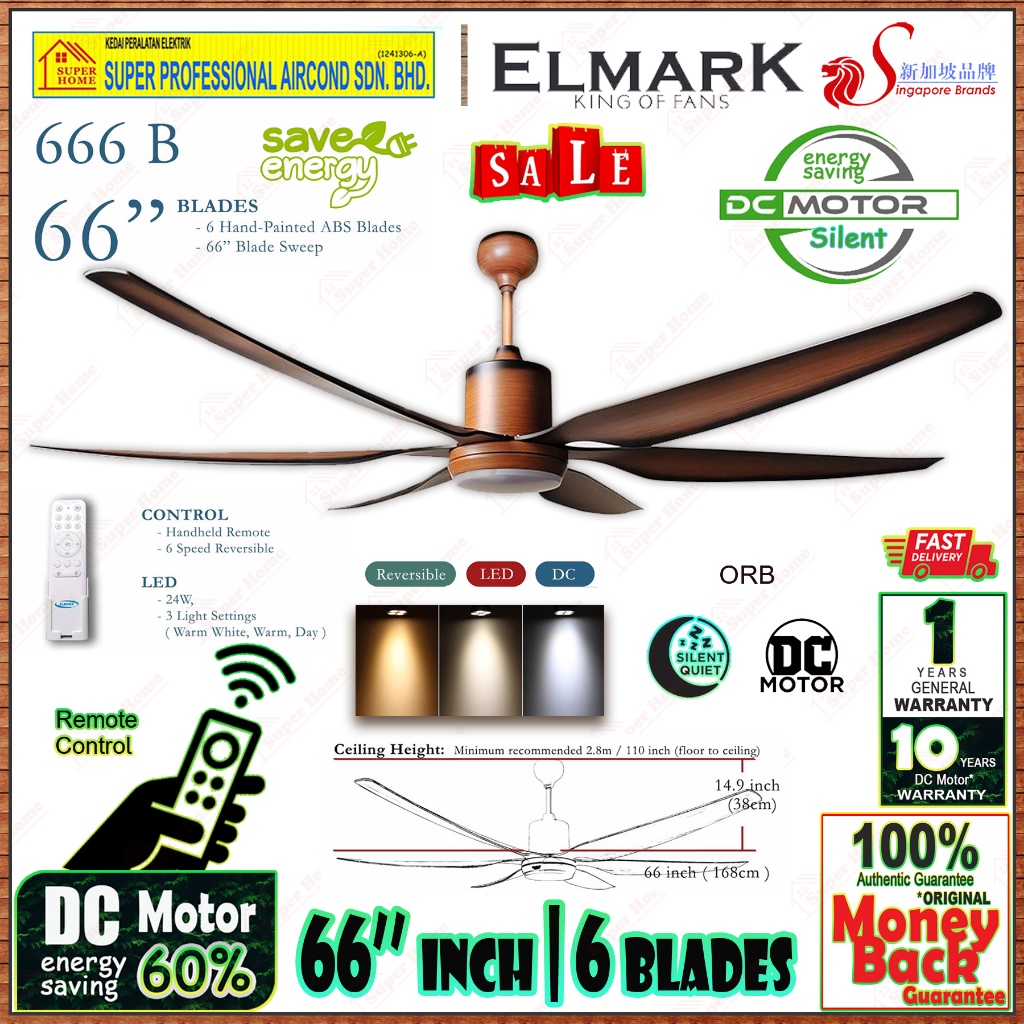 Elmark Ceiling Fan B Orb Inch Dc Motor Remote Control Blades