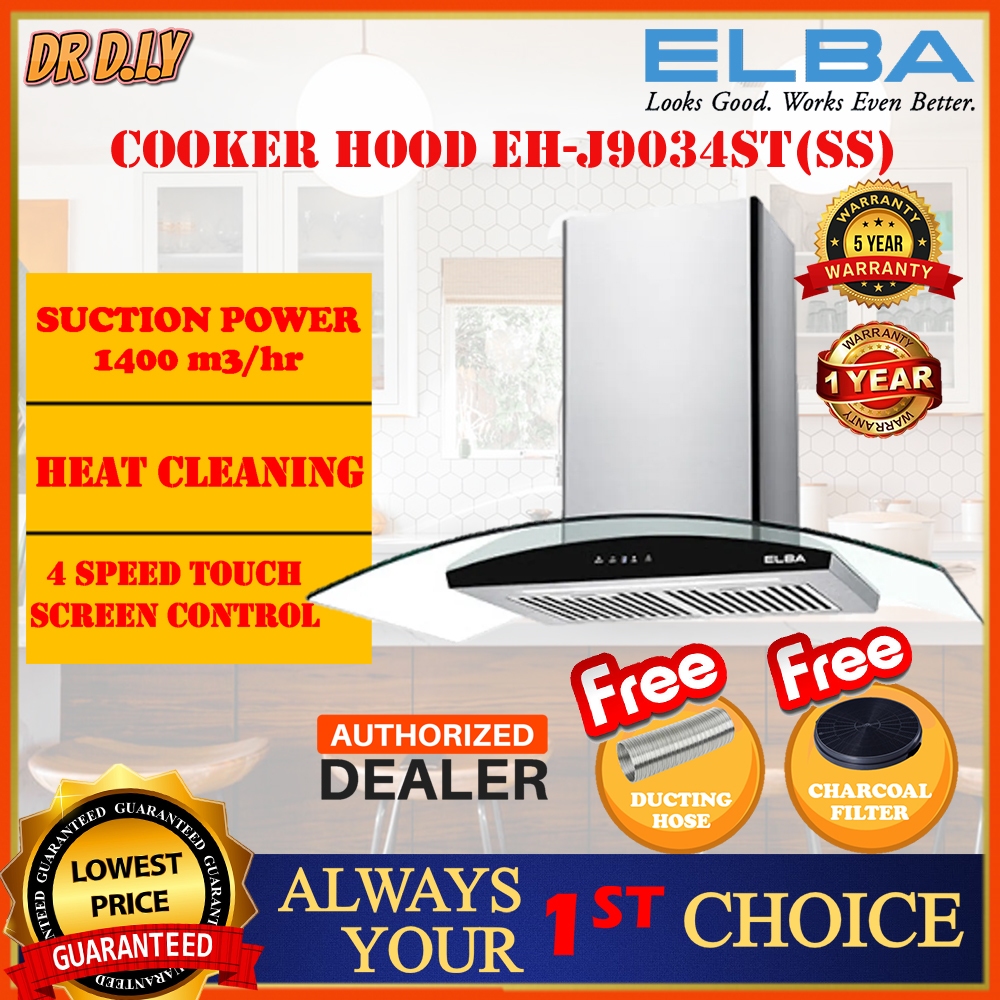 ELBA HEAT SELF CLEANING DESIGNER HOOD 1400M3 HR EH J9034ST SS 9088SS