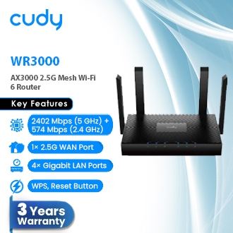 Cudy WR3000 AX3000 Gigabit Wi Fi 6 Mesh Router Super Fast Dual Core