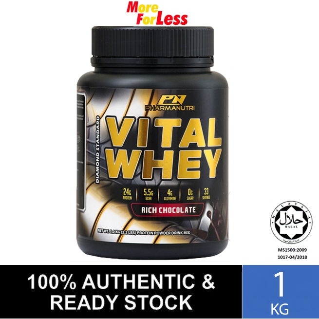 Vital Whey Isolate Jakim Halal 1kg 24G Protein 0G Sugar BCAA