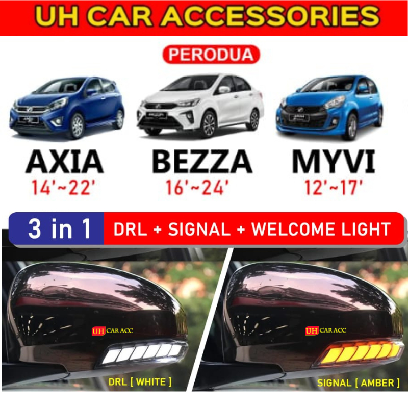 Perodua Myvi AXIA BEZZA Dragon Scale Side Mirror Smoke Led With Signal