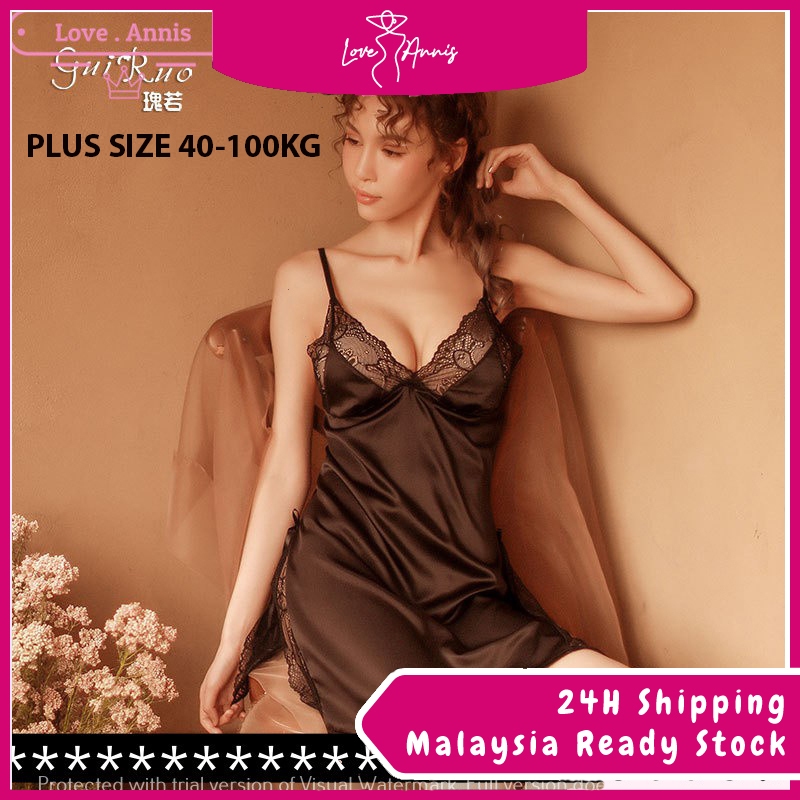 Love Annis Plus Size Women Lingerie Deep V Temptation Sling Satin