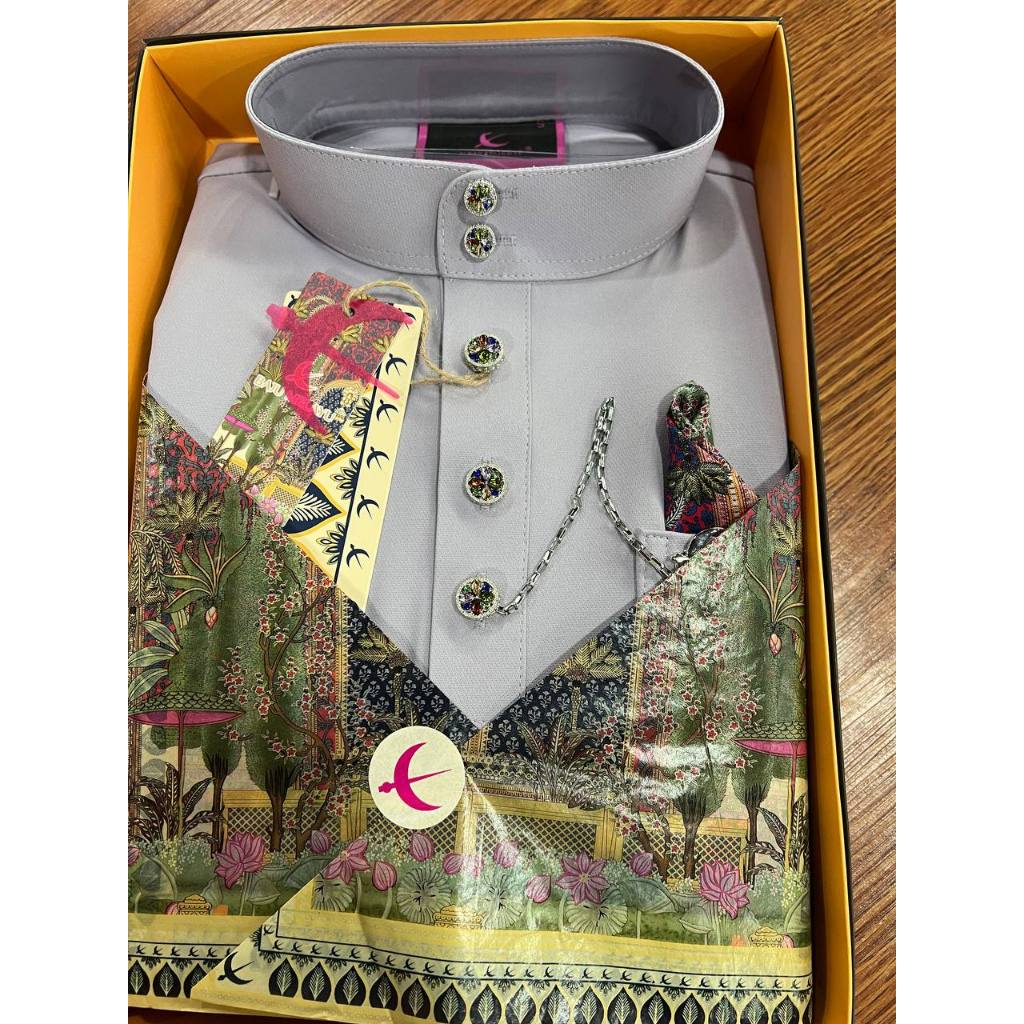 ELRAH EXCLUSIVE BAJU MELAYU SENNA LIGHT GREY C57 NEW 2025 Slim Fit