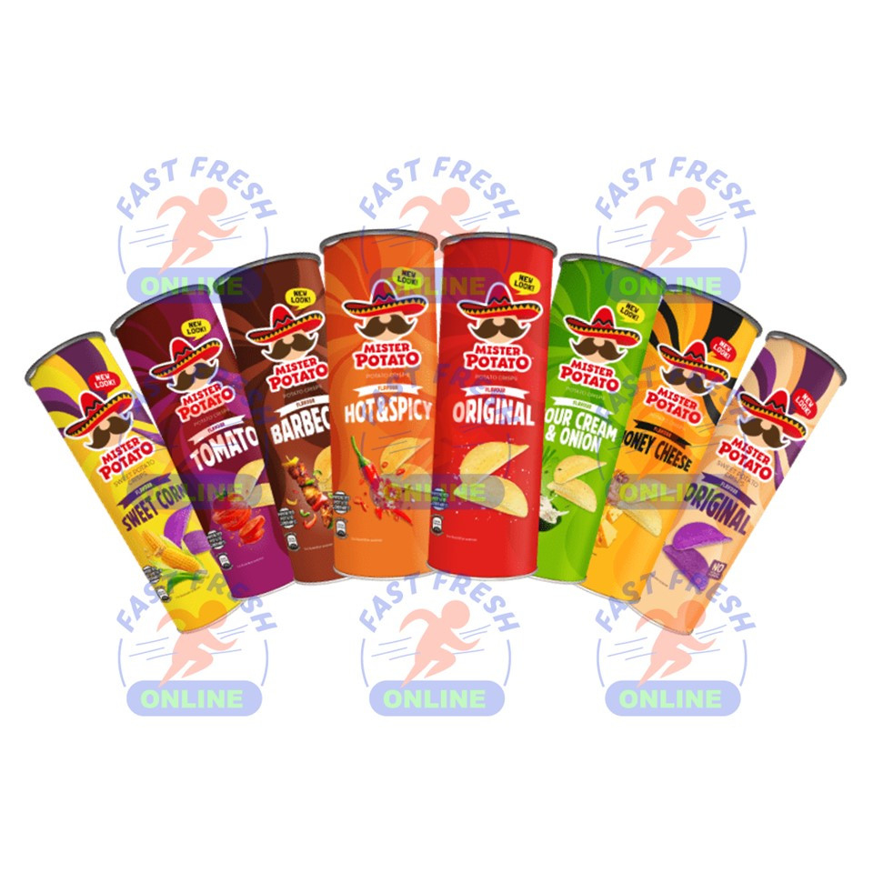 MR POTATO CANISTER BBQ HONEY CHEESE HOT SPICY ORIGINAL SOUR CREAM SWEET POTATO TOMATO G