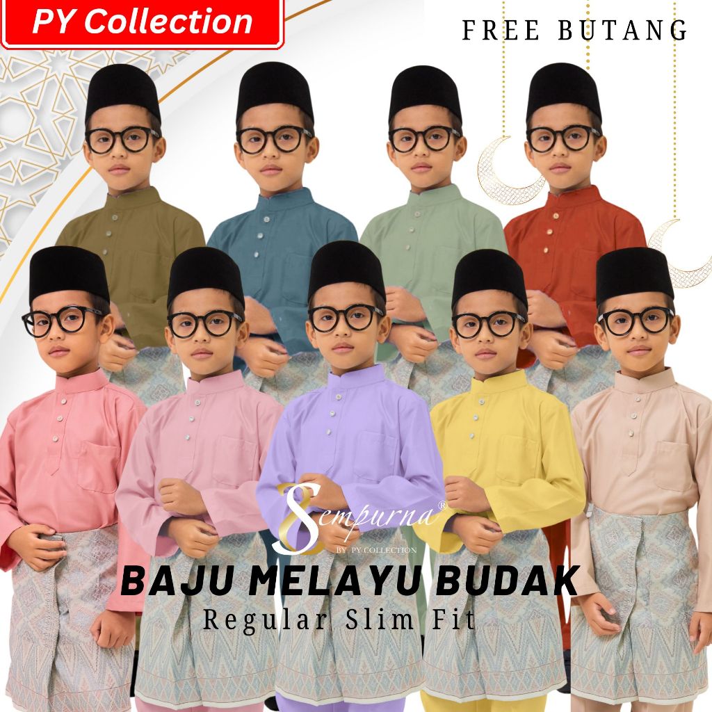 PG2 BAJU MELAYU BUDAK RAYA Warna Nude Peach Lilac Dusty Pink Yellow