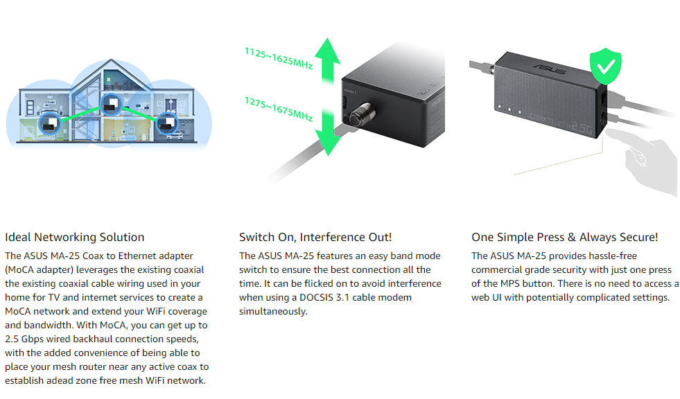 Asus Ma Gbps Ethernet Over Coax Adapter Moca High Speed