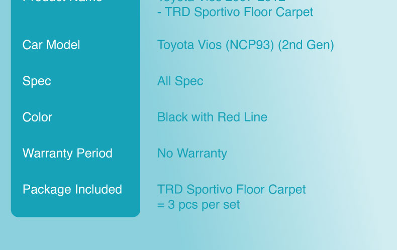 Original Toyota Vios Nd Gen Trd Sportivo Floor Carpet Red Line