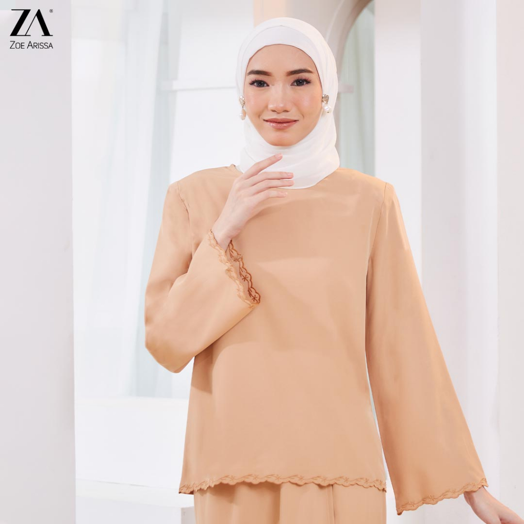 Zoe Arissa Citra Baju Kurung Sulam Lace Baju Raya Haji Kurung Kedah