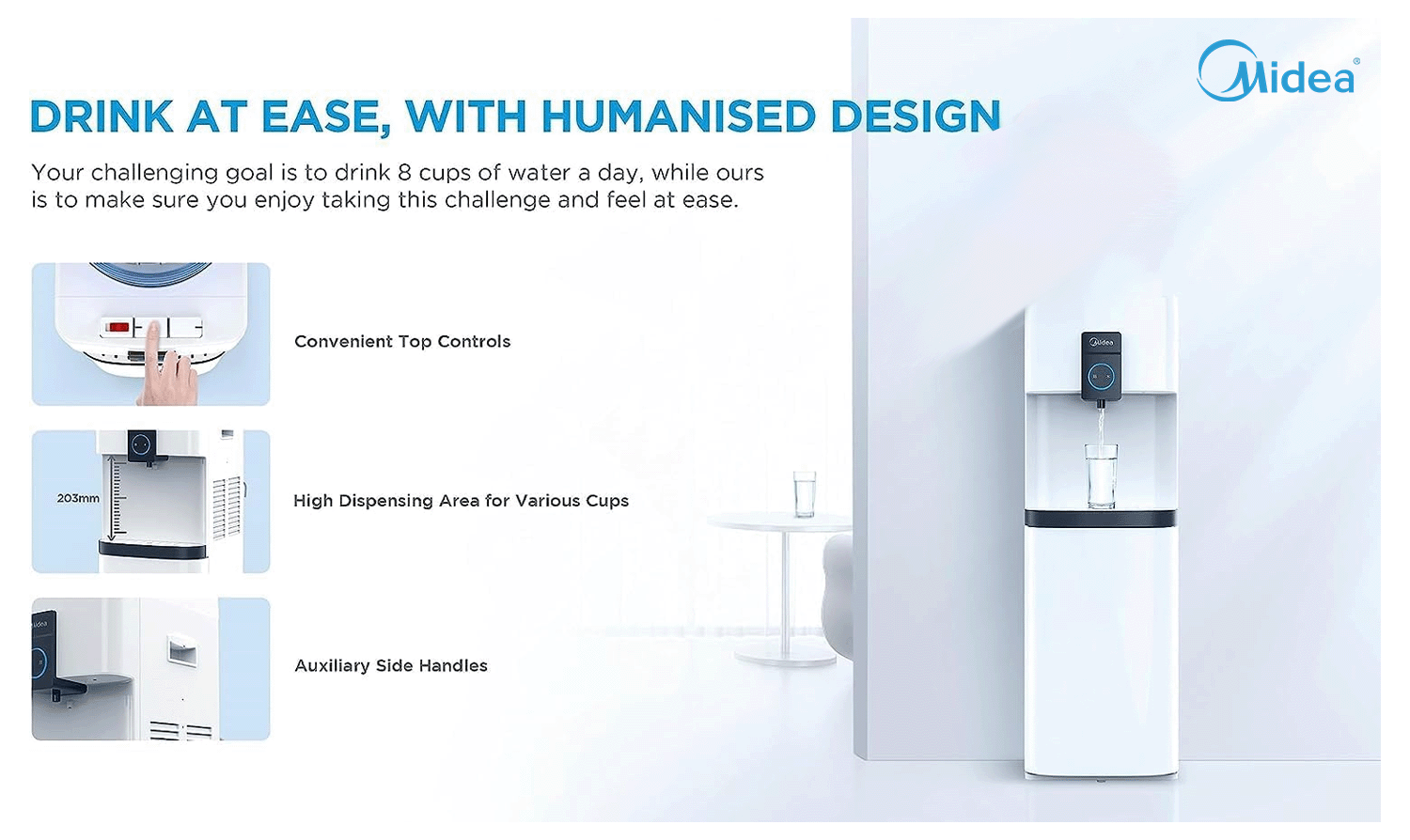 New 2024 Midea Mild Alkaline Floorstanding Water Dispenser Hot Normal Cold 2037 With 4 Korea