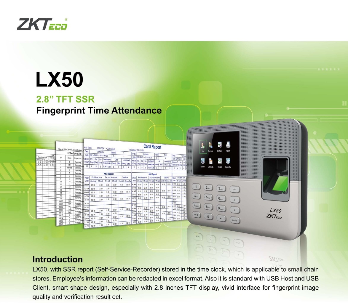 ZKTeco Fingerprint Standalone Time Attendance Terminal USB Data Output