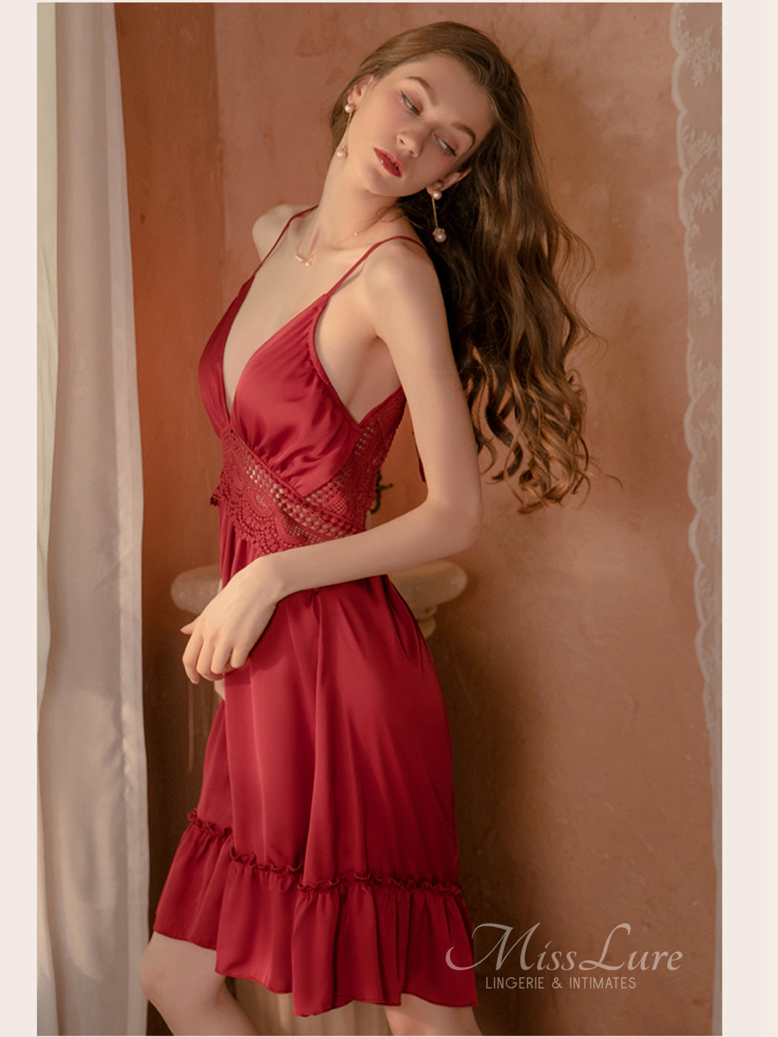 MissLure LINA Silk Cool Satin Sexy Babydoll Lingerie Set Sleepwear