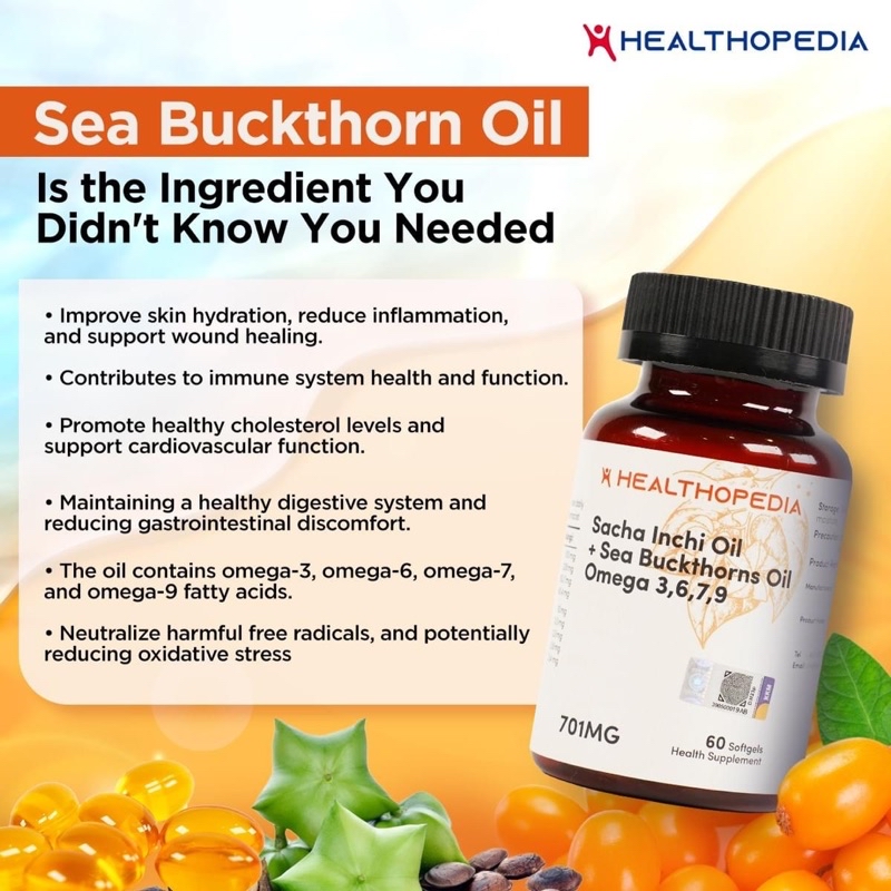 Healthopedia Sacha Inchi Sea Buckthorns Oil Softgel 60 Pcs Bottle