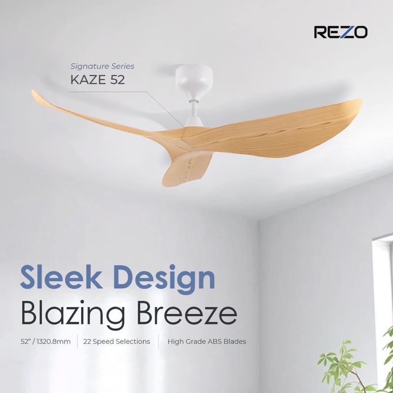 REZO KAZE 52 38 Inches DC Motor Remote Control Ceiling Fan Kipas