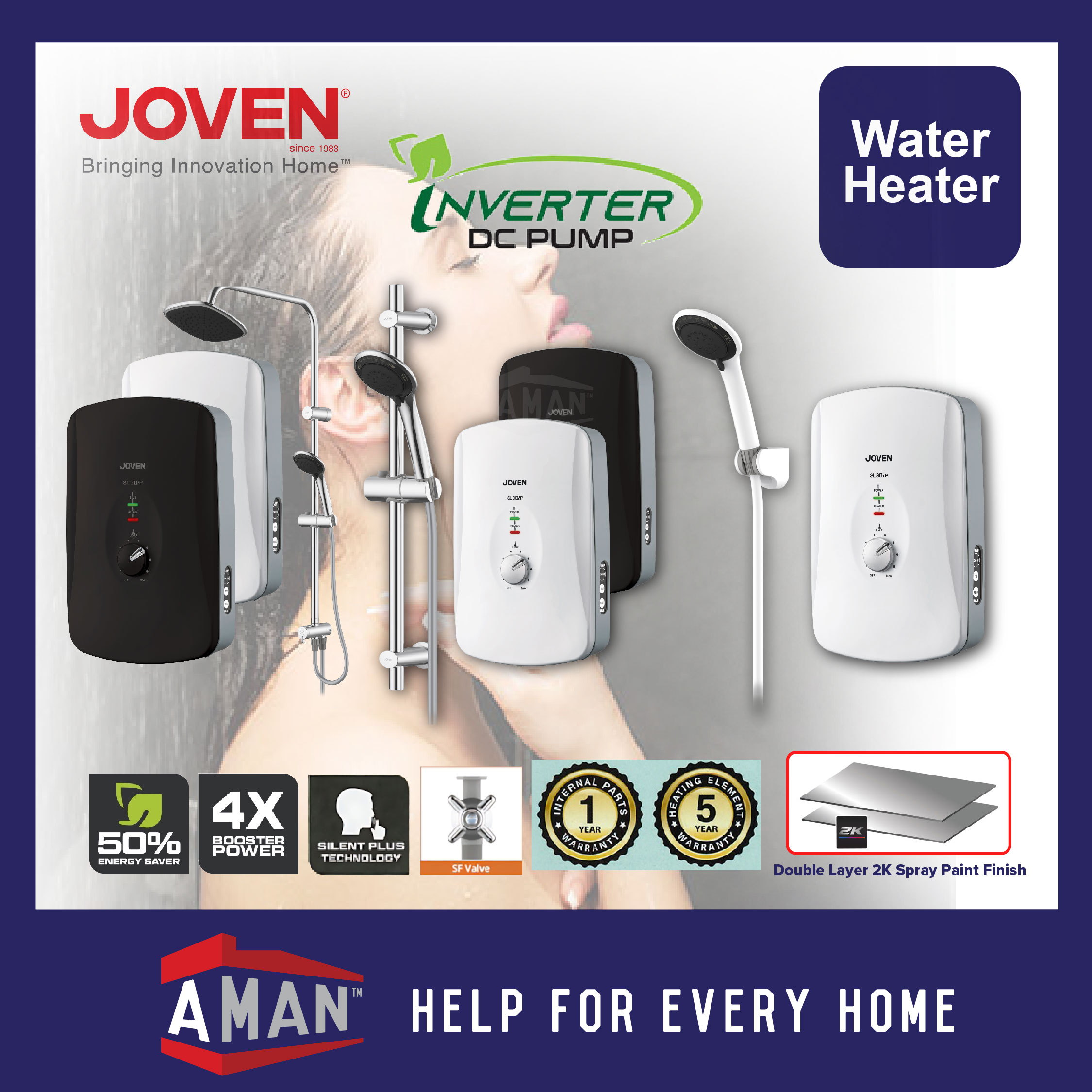 JOVEN Water Heater With Pump Rain Shower Bathroom Instant Hot Water