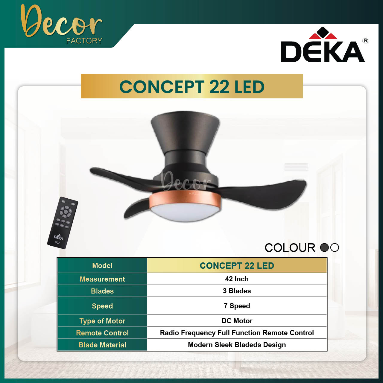 Deka Fan Deka Concept Led Blades Speed Dc Motor Remote