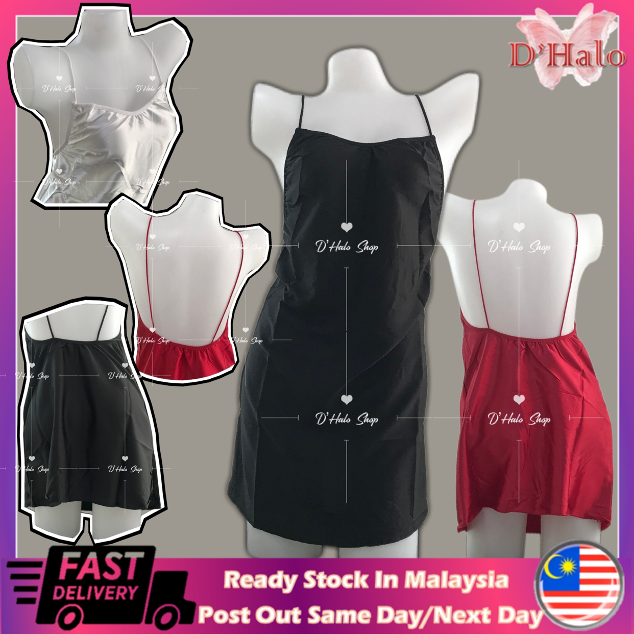 SY Lingerie Set Dress Ice Silk Satin Sleepwear Nightwear Pyjamas